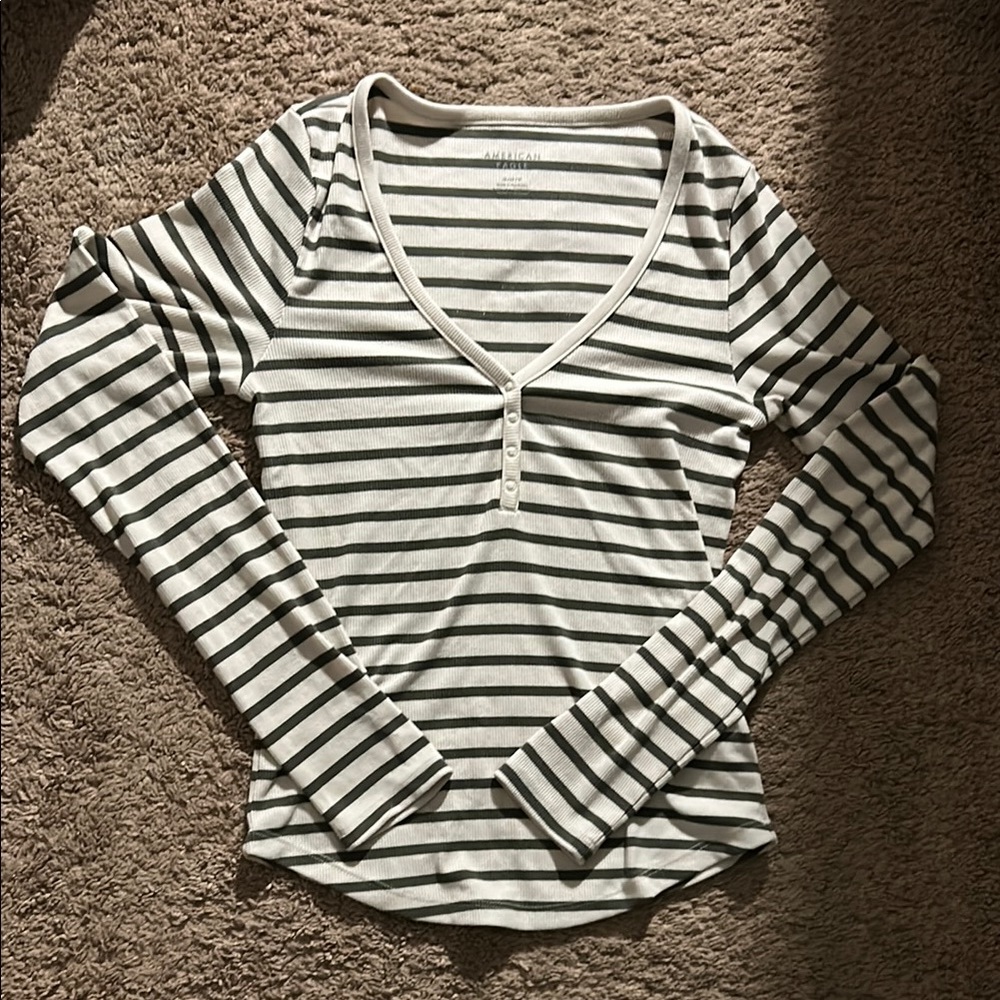 American Eagle Outfitters Women's Striped Gray Top